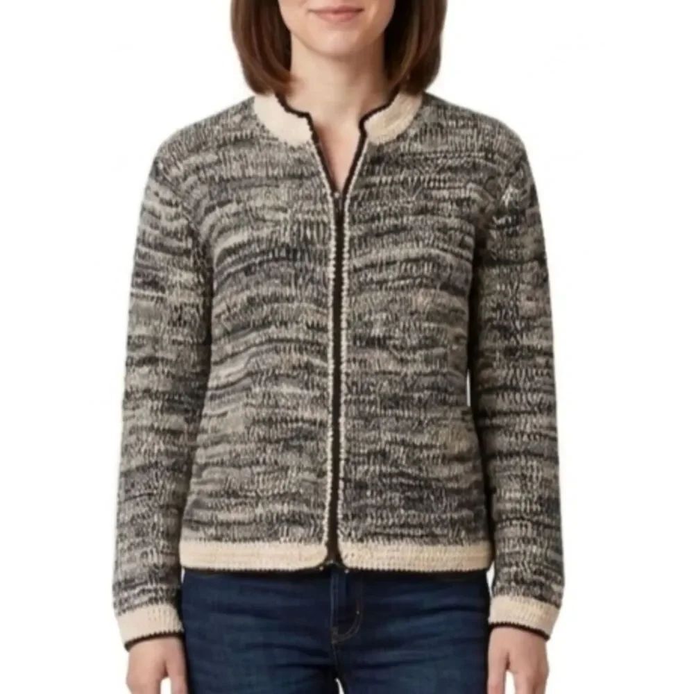 J Jill Marled Knit Full Zip Cardigan Sweater Neutral Textured Cozy Chic S
